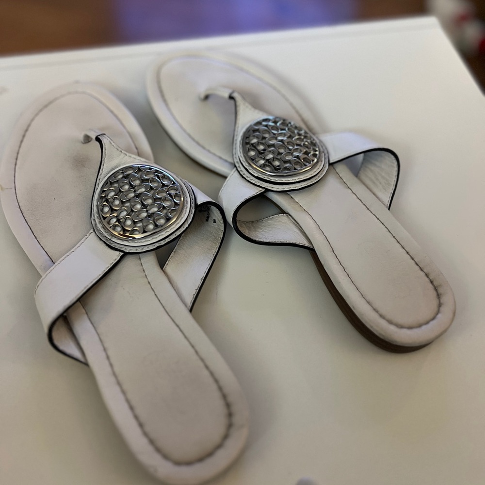 Coach White Sandals with Silver Accents